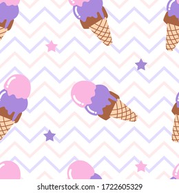 Popsicle ice cream pattern. Colorful seamless sweet summer pattern with hand drawn different ice creams 