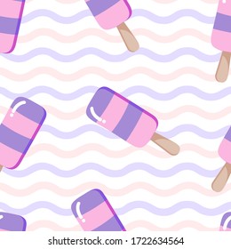 Popsicle ice cream pattern. Colorful seamless sweet summer pattern with hand drawn different ice creams 