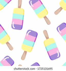 Popsicle ice cream pattern. Colorful seamless sweet summer pattern with hand drawn different ice creams.