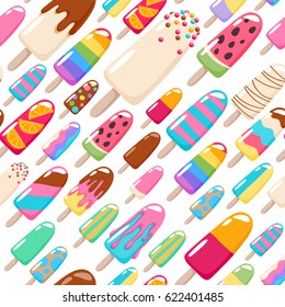 Popsicle ice cream pattern. Colorful sweets seamless vector background.