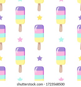 Popsicle ice cream pattern. Seamless sweet cool pattern with colorful choc.