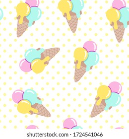 Patrón de helado de popsicle. Patrón dulce sin foco con palitos en estilo de caricatura en fondo de punto de polka. 