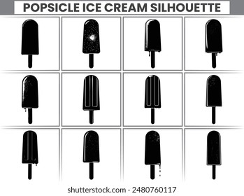 Popsicle Ice cream silhouette illustrations, Ice cream silhouettes isolated Popsicle Chocolate vanilla cartoon ice cream.