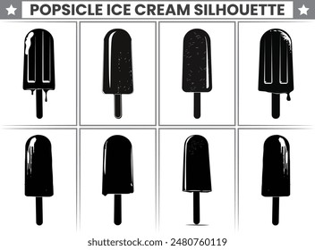 Popsicle Ice cream silhouette illustrations, Ice cream silhouettes isolated Popsicle Chocolate vanilla cartoon ice cream.