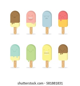 Popsicle ice cream with smooth and soft color with smile face