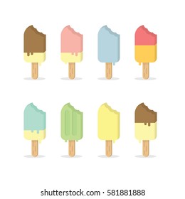 Popsicle Ice Cream With Smooth And Soft Color With Bite Mark