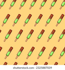 Popsicle ice cream stick with chocolate seamless pattern. Ice cream seamless pattern.