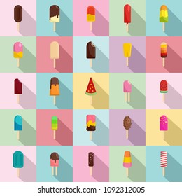 Popsicle ice cream stick icons set. Flat illustration of 25 popsicle ice cream stick vector icons for web