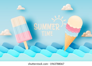 Popsicle and Ice cream for summer season very cute character design in pastel scheme vector illustration