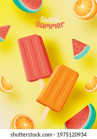 Popsicle and Ice cream for summer season very cute character design in pastel scheme vector illustration