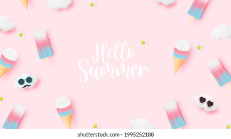 Popsicle and Ice cream for summer season very cute character design in pastel scheme vector illustration