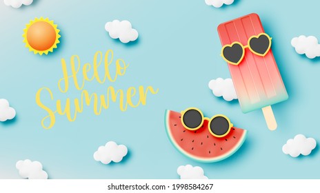 Popsicle and Ice cream for summer season very cute character design in pastel scheme vector illustration