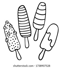 Popsicle ice cream. Vector drawing. Set of 4 items.