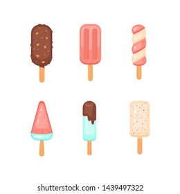 Popsicle ice-cream vector set. Cute ice lollys collection isolated ob white background.