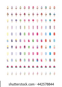 Popsicle and icecreams Minimalistic set of vector elements isolated and totally editable.Eps 10 clipart summer colorful and delicious