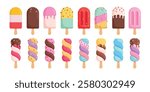 Popsicle icon clipart set. Summer popsicle clip art for tropical season dessert with flavor vector illustration colorful ice pop symbol collection.
