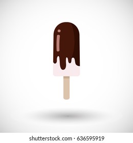 Popsicle icon, Flat design of ice cream in chocolate with round shadow, vector illustration