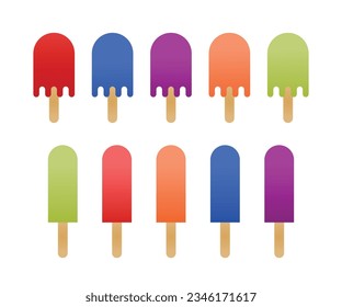 Popsicle icon flat design,
various kinds of popsicles with different color variants, very suitable for icons, pictures and children's books, simple flat illustration design