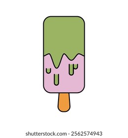 Popsicle Icon Illustration, A green and purple ice cream on a stick, evoking sweet spring treats. Perfect for Spring season themed designs