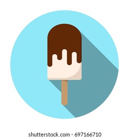 Popsicle icon. Modern minimalistic flat design. Circle frame. Isolated on white background