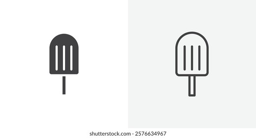 Popsicle icon set in black flat solid and outlined style.