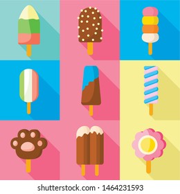 Popsicle icon set. Flat set of 9 popsicle vector icons for web design isolated on white background