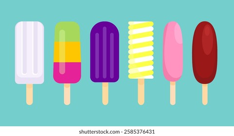 popsicle icon set, ice cream vector isolated on green background, flat style illustration vector