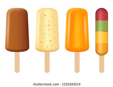 Popsicle icon set. Realistic set of popsicle vector icons for web design isolated on white background