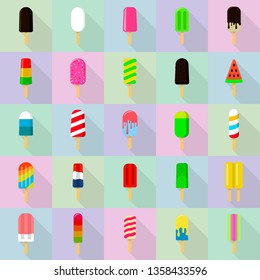 Popsicle icons set. Flat set of popsicle vector icons for web design