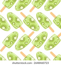 Popsicle with kiwi seamless pattern. Ice cream illustration. Can be used for wallpaper, paper wrapping, fashion fabric, food element