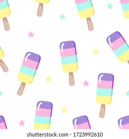 Popsicle lollipop ice cream seamless pattern. Cute cartoon style hand drawn background texture.