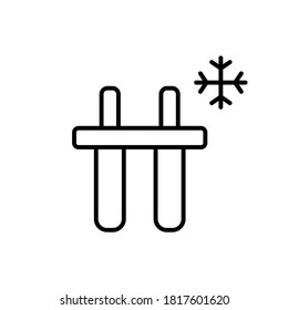 Popsicle mold and snowflake. Linear icon of freezing ice cream on stick in freezer. Black illustration of cooking homemade ice lolly, Eskimo pie. Contour isolated vector pictogram, white background