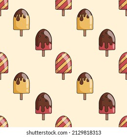 
Popsicle on a stick. Ice cream with chocolate glaze. Vector seamless pattern