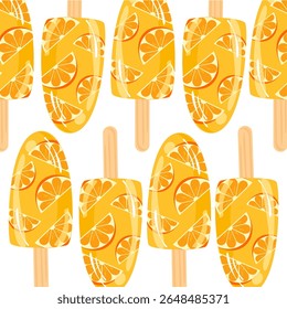 Popsicle with orange cartoon. Ice cream illustration. Can be used for wallpaper, paper wrapping, fashion fabric, food element