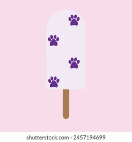 Popsicle with paw prints on it, ice cream for pets concept