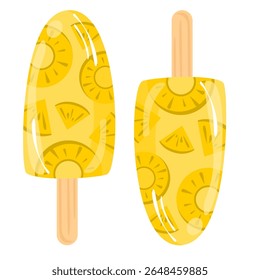 Popsicle with pineapple cartoon. Ice cream illustration. Can be used for wallpaper, restaurant, summer theme element, food element.