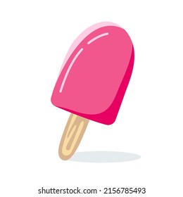 Popsicle pink ice cream on a stick Vector illustration isolated on a white background