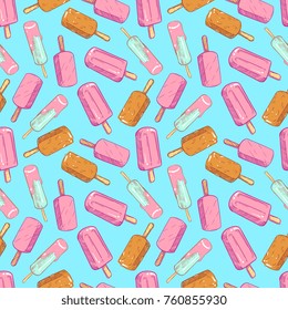 Popsicle seamless pattern - hand drawn ice cream seamless texture. Vector illustration