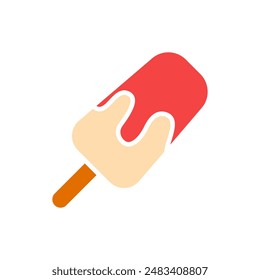 Popsicle set icon. Ice cream on a stick, red and cream colors, refreshing summer treat, sweet, frozen dessert, enjoyed by kids and adults.