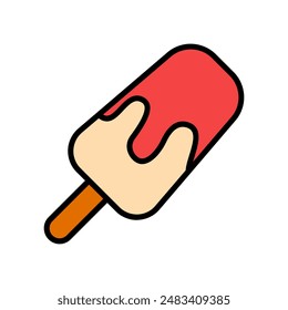 Popsicle set icon. Ice cream on a stick, red and cream colors, refreshing summer treat, sweet, frozen dessert, enjoyed by kids and adults.