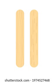 Popsicle stick for ice cream, medical tongue depressor set. Stick for medical throat examination, holding ice cream lollipop with different wooden texture. Flat cartoon vector clip art illustration.