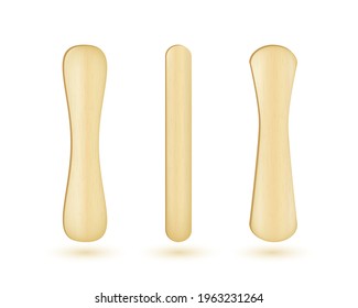 Popsicle sticks, Ice cream wooden elements set. 
Ecological material. Medical wood tongue depressors collection. Realistic vector Illustration.