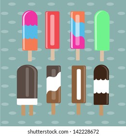 Popsicle sticks , Vector cartoon  Ice cream set