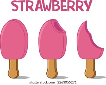 Popsicle, strawberry ice cream vector flat illustration