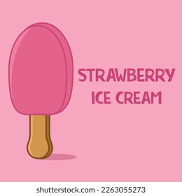 Popsicle, strawberry ice cream vector flat illustration