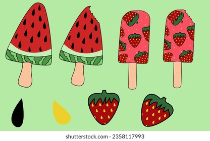 paleta, fresa, sandía, linda fruta.