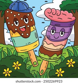 Popsicle Twisted Ice Cream Colored Cartoon 