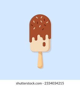 Popsicle vector flat illustration. Chocolate ice cream on blue background. Best for textile, wallpapers, cafe decoration, wrapping paper, package and web design.