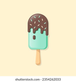 Ilustración plana vectorial pópsica. Chocolate y helado de menta sobre fondo beige. Mejor para textiles, papel pintado, decoración de cafés, papel de envoltura, paquete y diseño web.