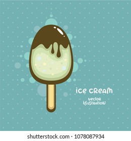 Popsicle vector illustration. Ice cream with chocolate glaze. Tasty summer dessert.